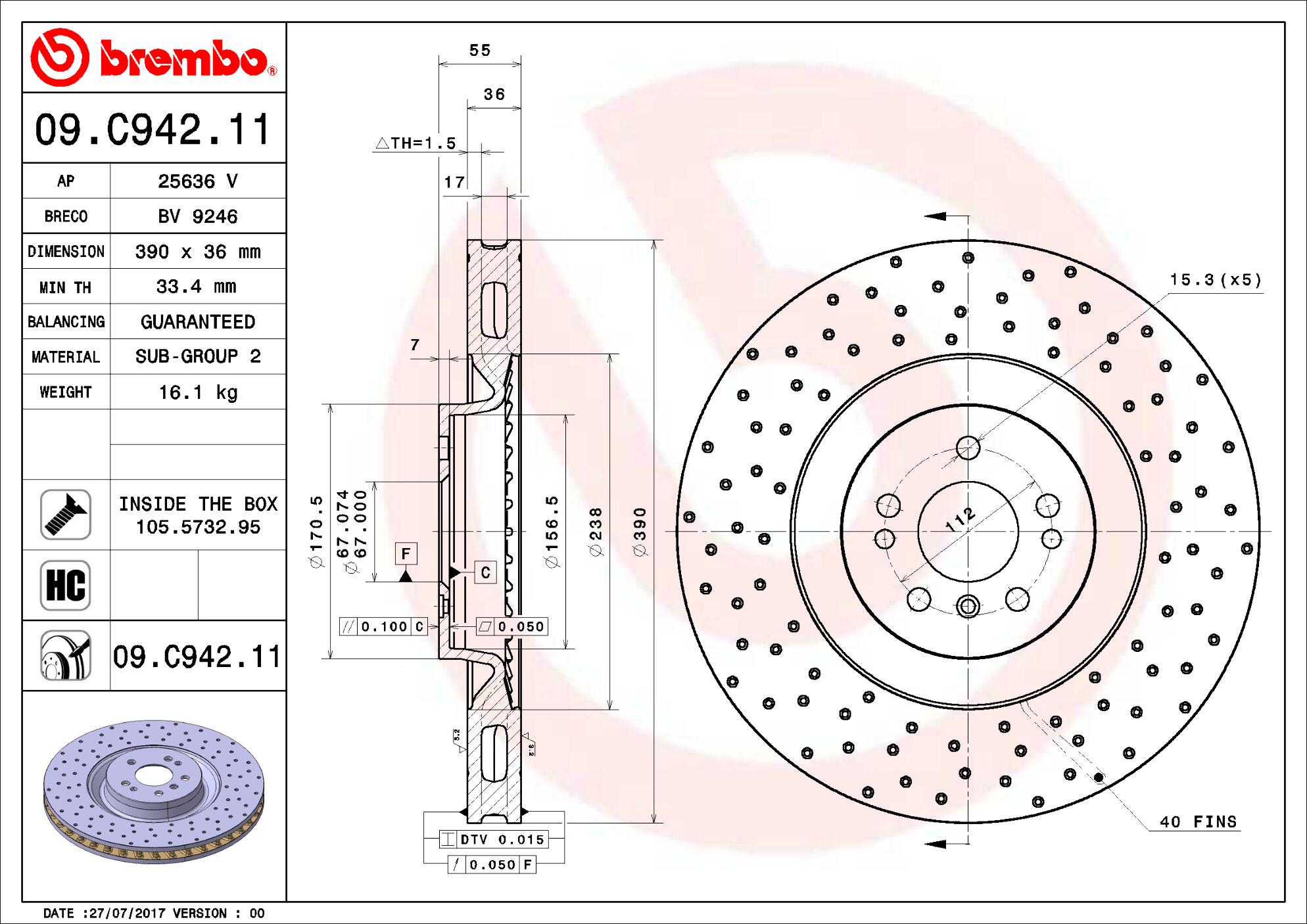 Mercedes Brembo Disc Brake Rotor - Front (390mm) 1644210712